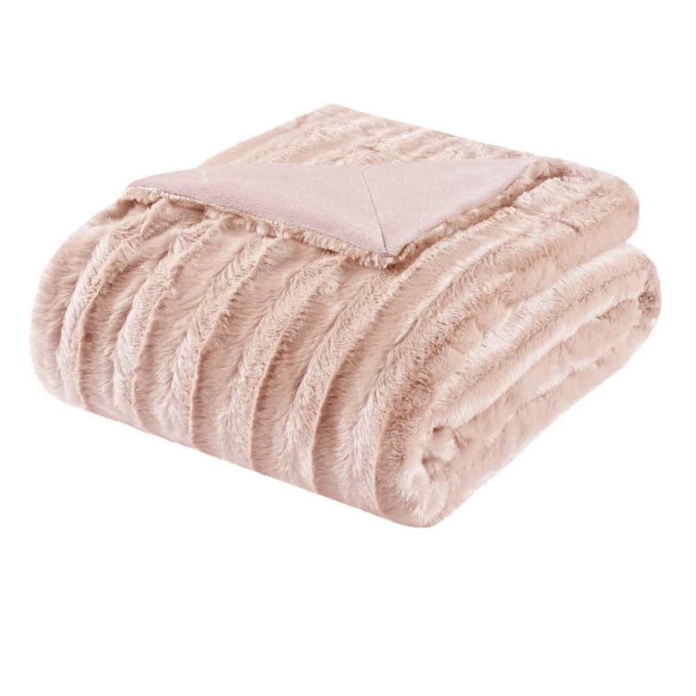 Madison Park Duke Faux-Fur Throw Blanket Blush Pink